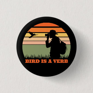Birder Birdwatching Bird Retro Sunset Funny Button