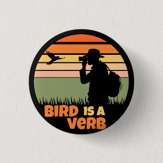 Birder Birdwatching Bird Retro Sunset Funny Button