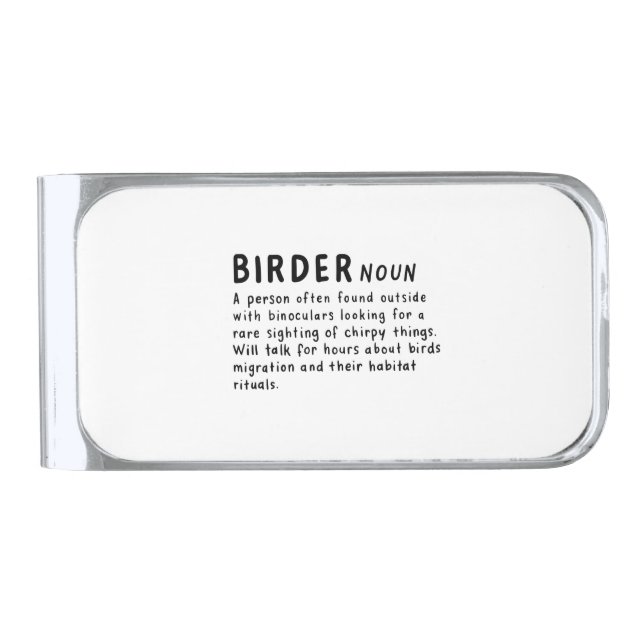 Birder Definition Silver Finish Money Clip (Front)