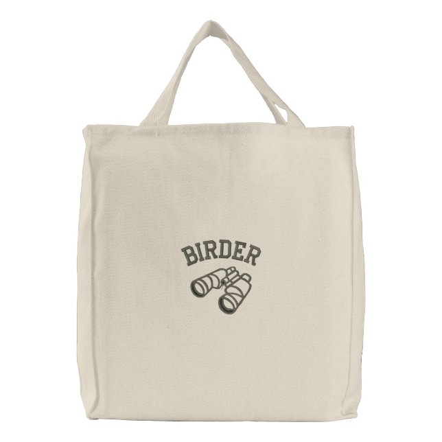 Birder with Binoculars Embroidered Tote Bag (Front)