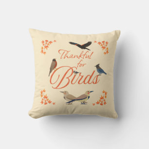 Birder's Autumn Thankful for Birds Throw Pillow