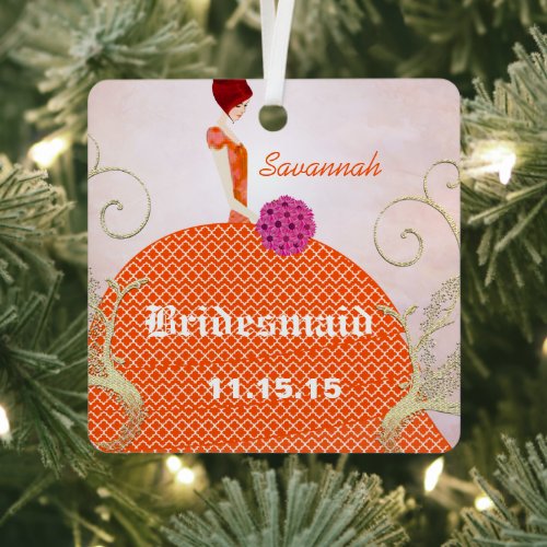 Birdesmaid Gifts Orange and Pink Metal Ornament