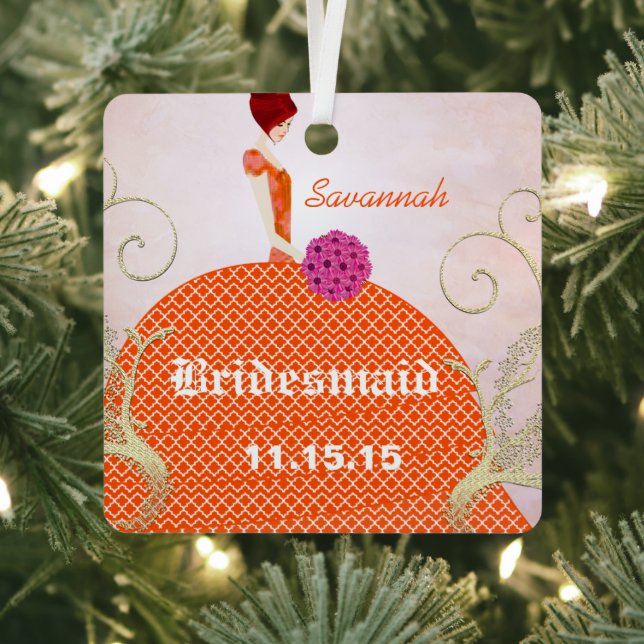 Birdesmaid Gifts Orange and Pink Metal Ornament (Insitu)
