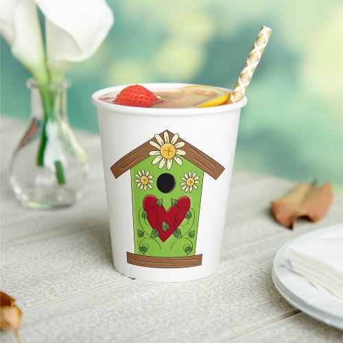Birdhouse and Daisies Paper Cups