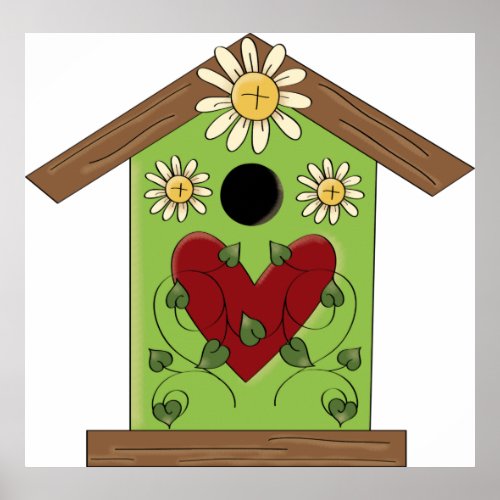 Birdhouse and Daisies Poster