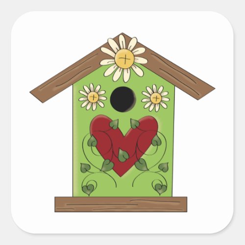 Birdhouse and Daisies Square Sticker
