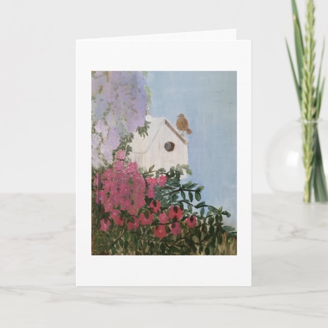 Birdhouse and Flowers Painting Blank Inside Card (Front)