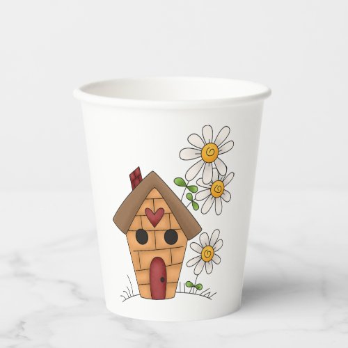 Birdhouse And Flowers Paper Cups