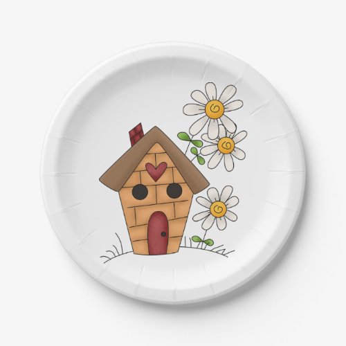 Birdhouse And Flowers Paper Plates