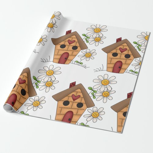 Birdhouse And Flowers Wrapping Paper