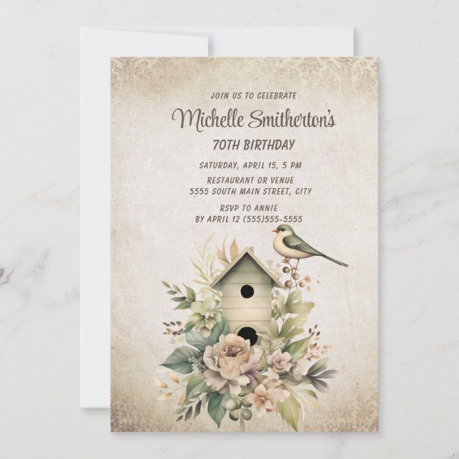 Birdhouse Botanical Nature 70th Birthday  Invitation (Front)