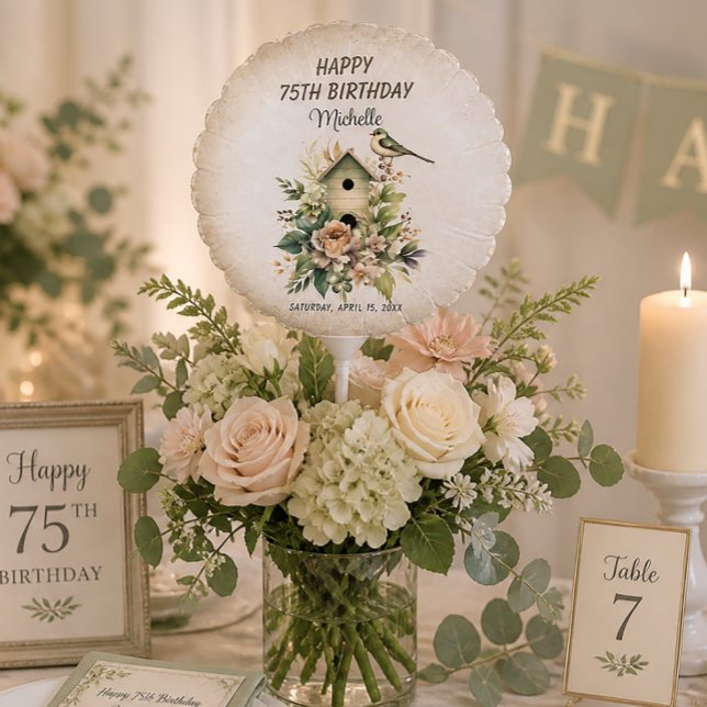 Birdhouse Botanical Nature 75th Birthday  Balloon (11" rustic birdhouse balloon)