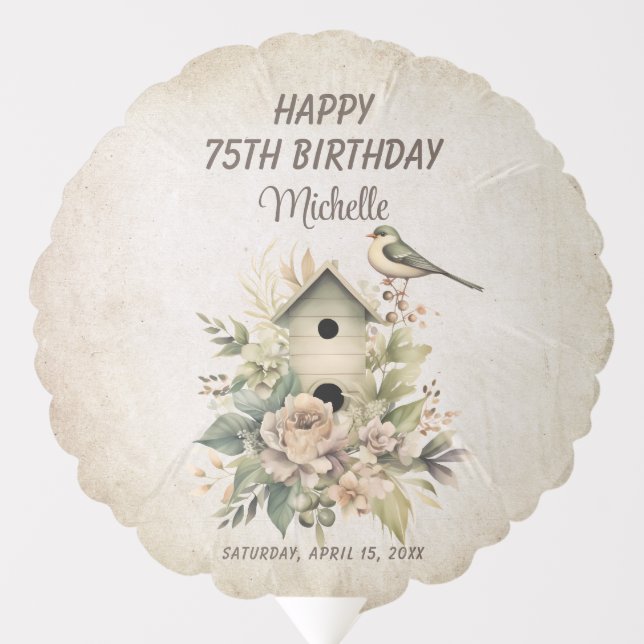Birdhouse Botanical Nature 75th Birthday  Balloon (Front)