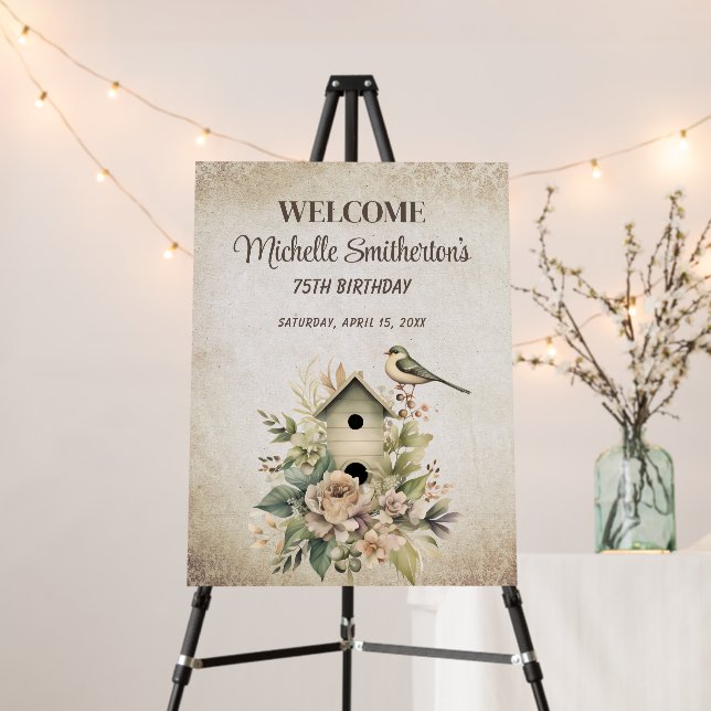 Birdhouse Botanical Nature 75th Birthday  Foam Board (In Situ (Stand))