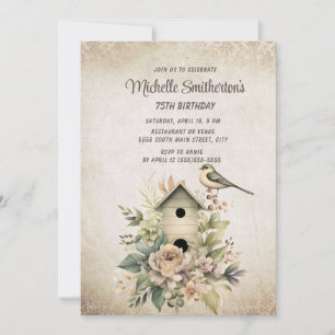 Birdhouse Botanical Nature 75th Birthday Invitation