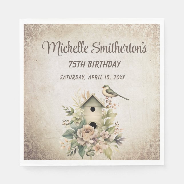 Birdhouse Botanical Nature 75th Birthday  Napkins (Front)