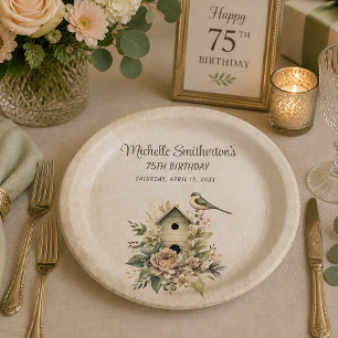 Birdhouse Botanical Nature 75th Birthday Paper Plates