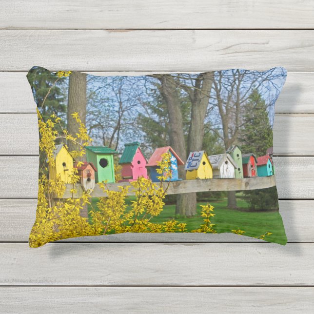 Birdhouse Boulevard  Outdoor Pillow (Front)