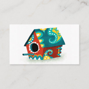 Birdhouse Business Cards - Red White Gold Aqua