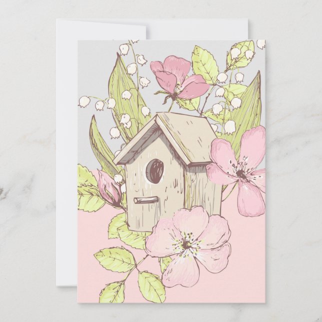 Birdhouse Floral Colorblock Blank Greeting Card (Front)