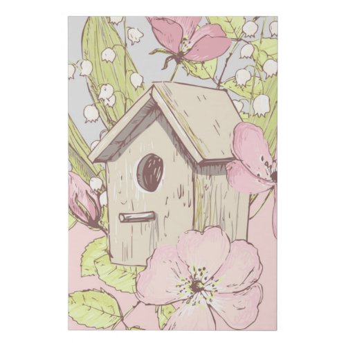 Birdhouse Floral Colorblock Faux Canvas Print