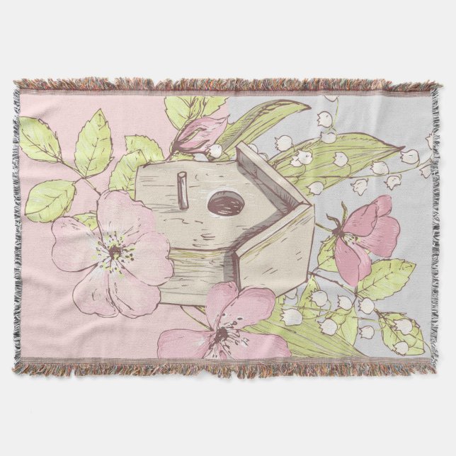 Birdhouse Floral Colorblock Throw Blanket (Front)