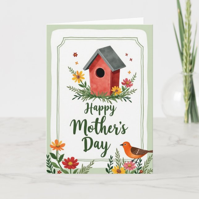 Birdhouse Floral Mothers Day Card (Front)