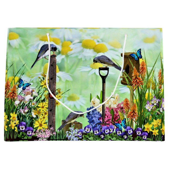 Birdhouse Flower Garden Large Gift Bag (Front)