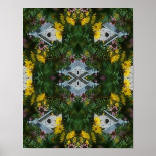 Birdhouse Flower Garden Mirror Abstract      Poster