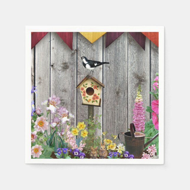 Birdhouse Flower Garden Napkins (Front)