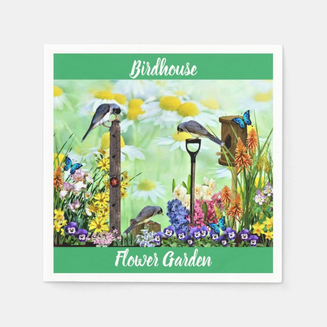 Birdhouse Flower Garden Napkins (Front)