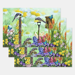 Birdhouse Flower Garden Wrapping Paper Sheets