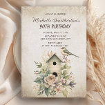 Birdhouse Flowers Rustic Vintage 90th Birthday Invitation<br><div class="desc">Rustic,  vintage birdhouse with floral and greenery 90th birthday party invitation.  Contact me for assistance with customization or to request matching or coordinating Zazzle products</div>