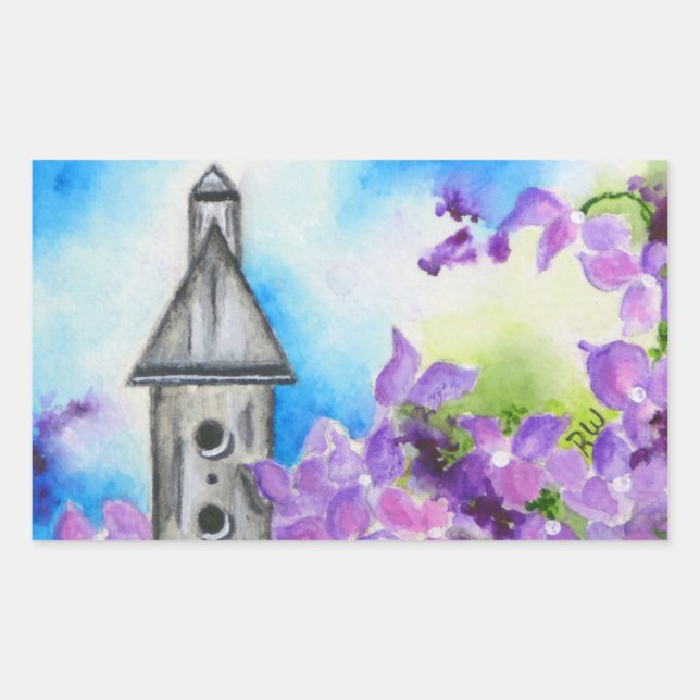 Birdhouse & Hydrangea Flower Envelope Sticker (Front)