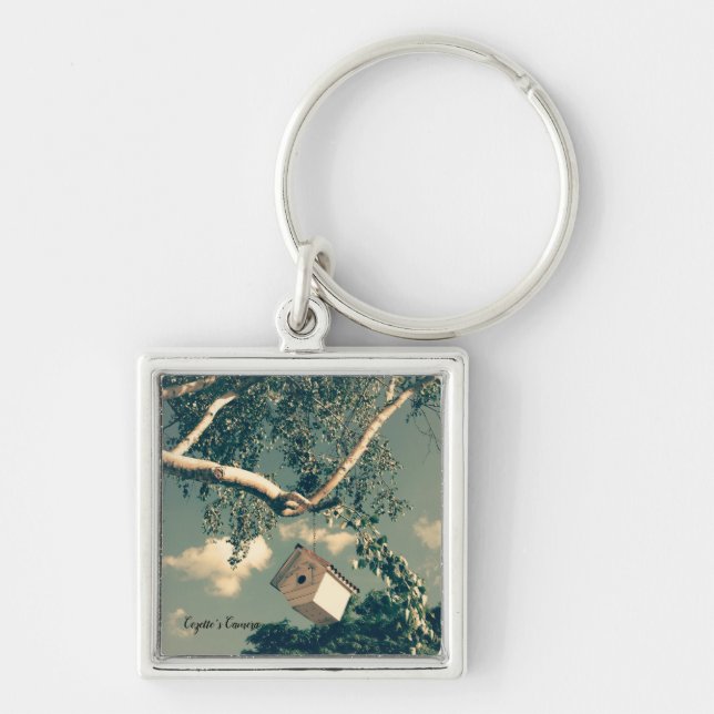 Birdhouse in Birch Keychain (Front)