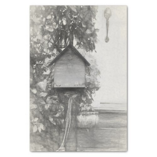 Birdhouse Vintage Rustic Black And White Sketch Tissue Paper