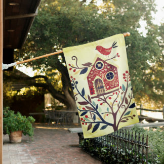 Birdhouse Weathered House Flag