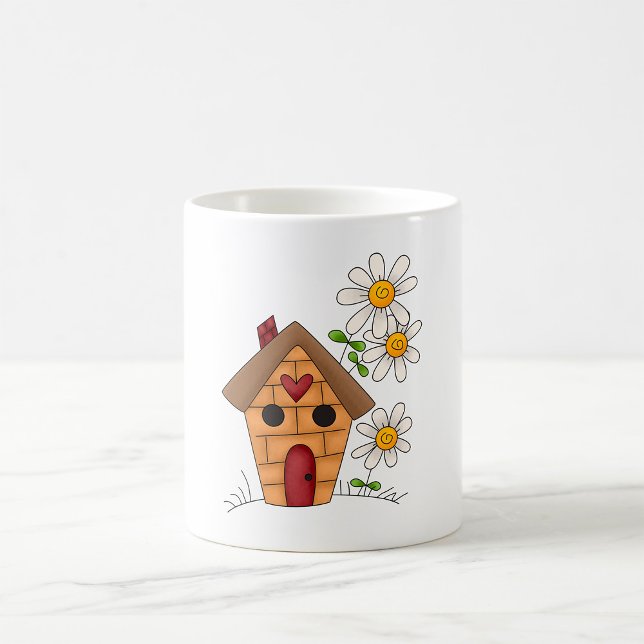 Birdhouse with Daisies and Heart Folk Art Coffee Mug (Creator Uploaded)