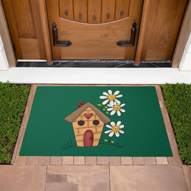 Birdhouse with Daisies and Heart Folk Art Doormat (Creator Uploaded)