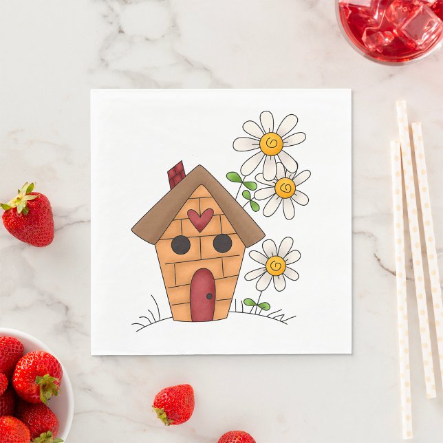 Birdhouse with Daisies and Heart Folk Art Napkins (Creator Uploaded)