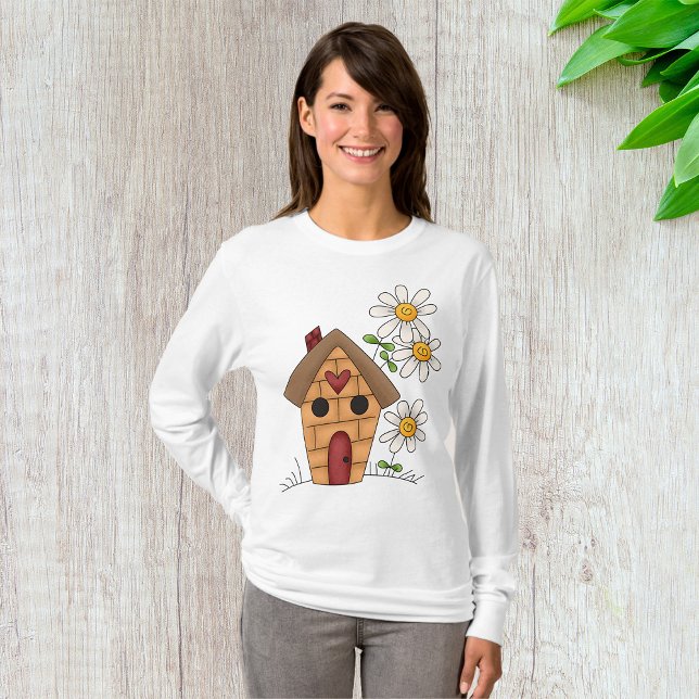 Birdhouse with Daisies and Heart Folk Art T-Shirt (Creator Uploaded)