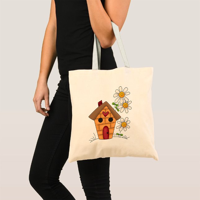 Birdhouse with Daisies and Heart Folk Art Tote Bag (Creator Uploaded)