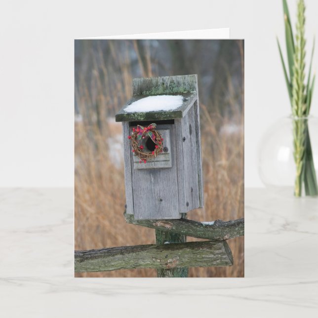 Birdhouse with Holiday Wreath Card (Front)