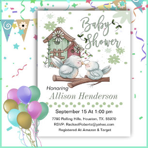 Birdhouse With Mom And Baby Bird Baby Shower Invitation