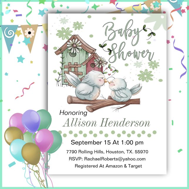 Birdhouse With Mom And Baby Bird  Baby Shower   Invitation (Creator Uploaded)