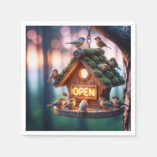 Birdhouse With Neon Open Sign Napkins