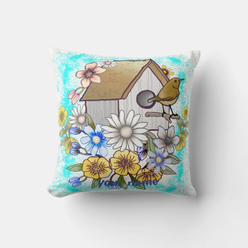 Birdhouse Wren Bird custom name Tote Bag Throw Pillow