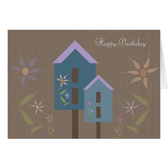 Birdhouses Happy Birthday Card