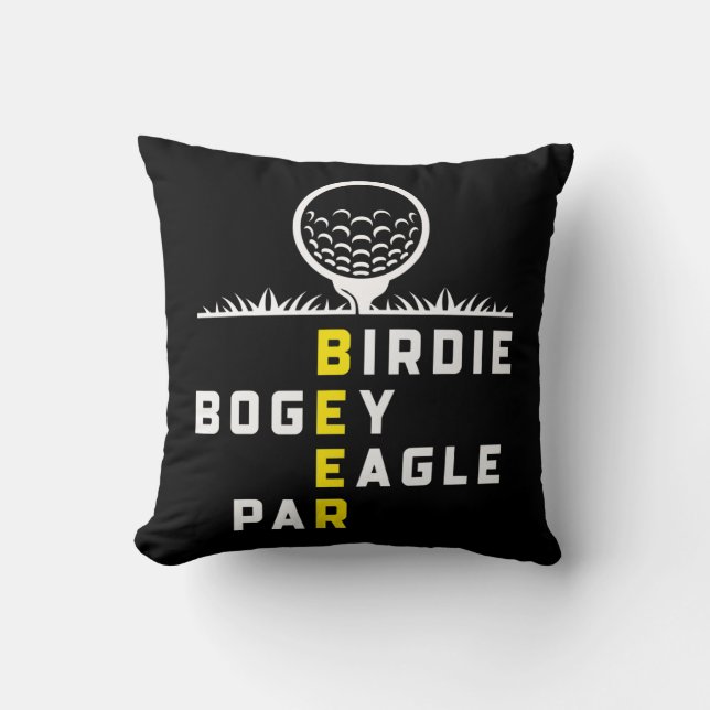 Birdie Bogey Eagle Par Beer Golfers Funny Golfing Throw Pillow (Front)