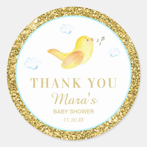 *~* Birdie Glitter Sky Baby Shower Thank You Classic Round Sticker